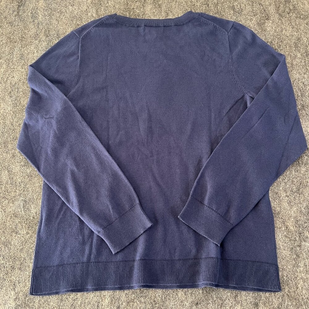 NWT J Crew Womens Large Teddie Crewneck Navy Blue Hearts Sweater Cotton - Picture 4 of 4